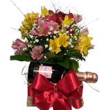Kit com Arranjo de Alstromelias e mini chandon